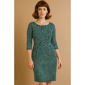 NWT BODEN T-Shirt Cotton Dress Geometric Green Blue 3/4 Sleeves Pockets Sz 8